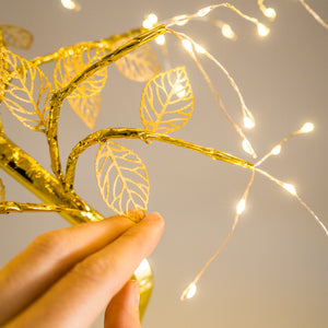 Golden Fairy Lights Tree with Leaves
