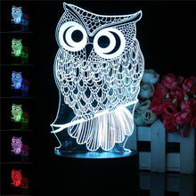 Load image into Gallery viewer, Owl 3D LED Color Change Night Light USB Charge Table Desk Lamp Decorations With Remote Controller
