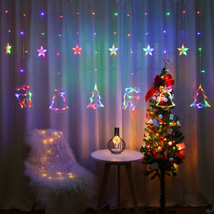 Fairy Lights Curtain string of Xmas Tree Bells Star and Deer