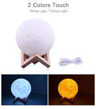 Load image into Gallery viewer, moon lamp 3D print night light Rechargeable 3 Color Tap Control lamp lights 16 Colors Change Remote LED moon light gift
