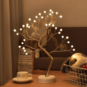 Golden Pearl Fairy Light Tree With Leaves
