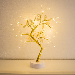 Golden Fairy Lights Tree with Leaves