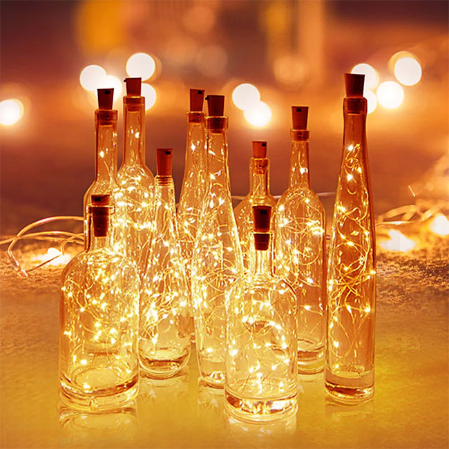 wine bottle lights - fairy lights attached to a cork for insertion in any size bottle